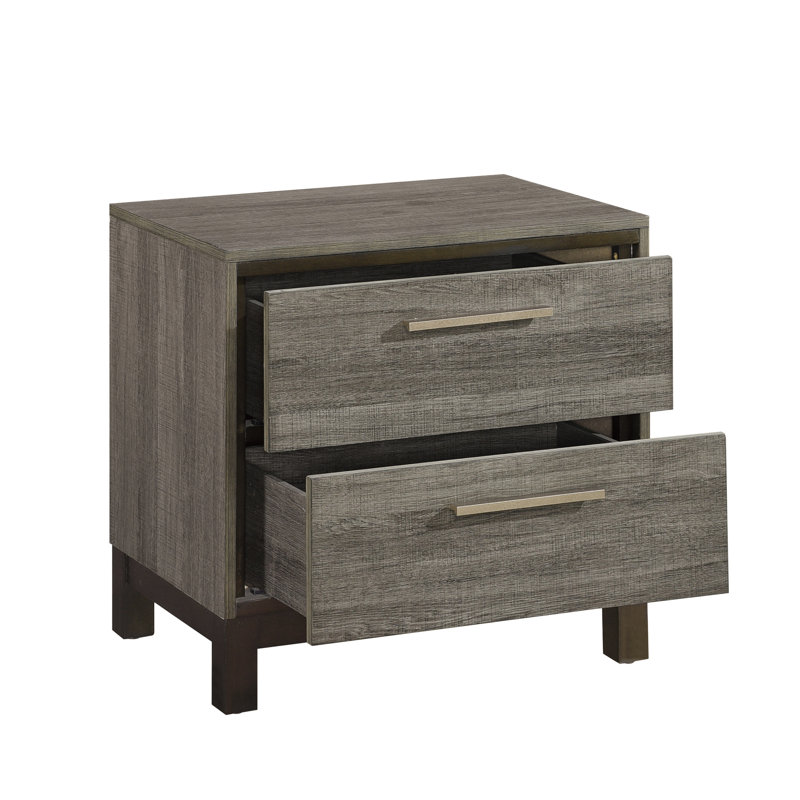 2 tables de chevet pour chambre à coucher, finition contemporaine et laiton antique moderne avec 2 tiroirs, poignées de bar bicolores