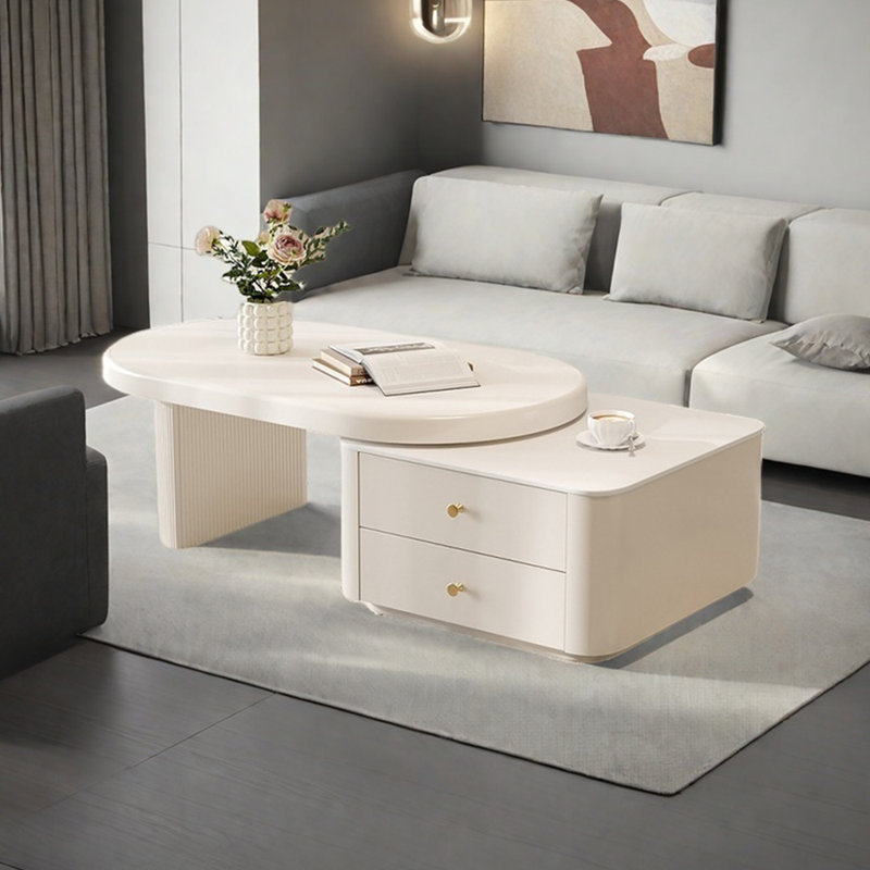 Table basse ovale rétractable, Crème, crème