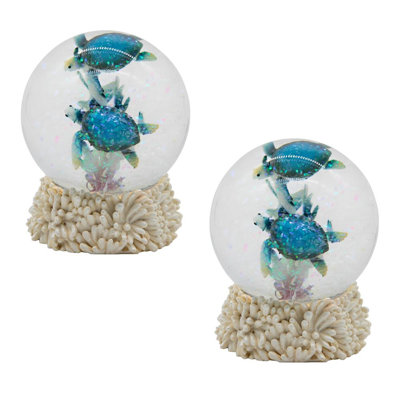 "2-PC Set" ICE ARMOUR 4 "H Tortue de mer bleue Glitter Snow Globe Statue Sculpture Ornement Décoration Maison / Pièce et Idées de cadeaux uniques pour la pendaison de crémaillère, les Fêtes et les Anniversaires