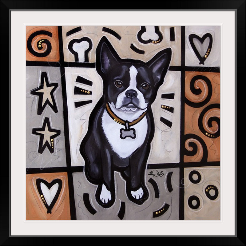 «Boston Terrier Pop Art» par Dunadry, impression, Cadre noir, H 32 po x l 32 po x P 1 po