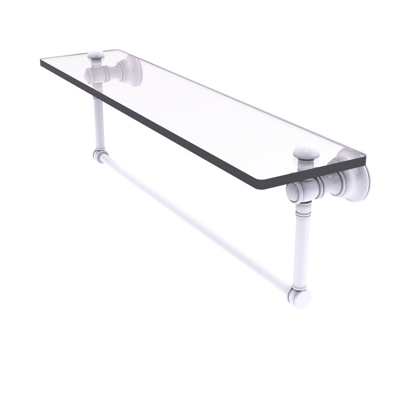 Freyja Glass Accent Shelf with Towel Bar, 5.54" H x 22" W x 7" D, Matte White