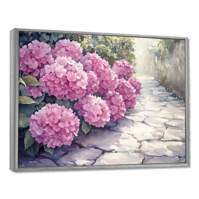 Hortensias dans un sentier de jardin monochrome II - hydrangées, art mural