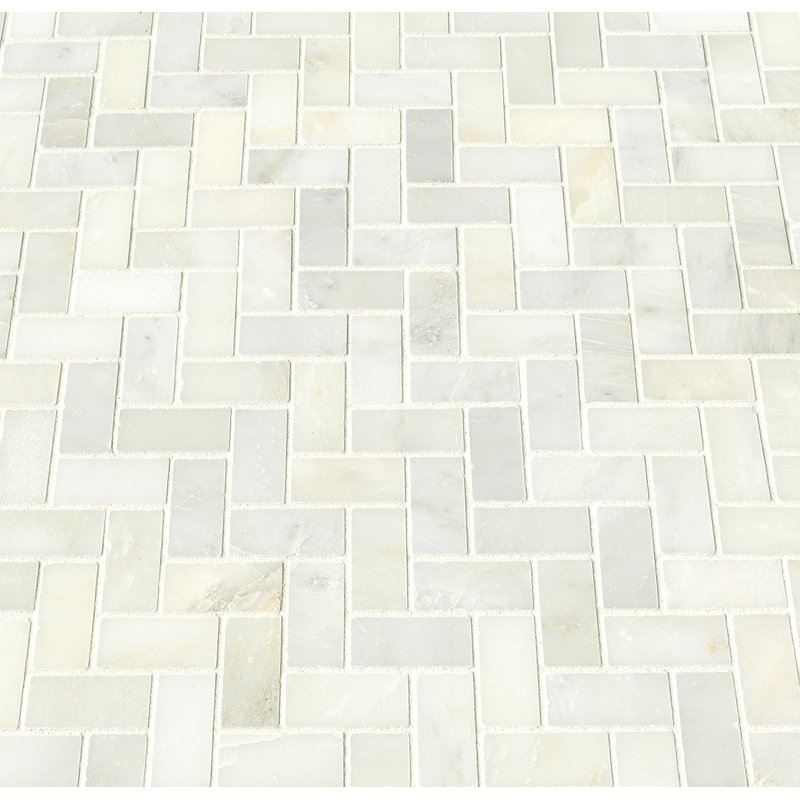 Iona Mist Herringbone 12 in. x 12 in. Polished Marble Mosaic Floor and Wall Tile