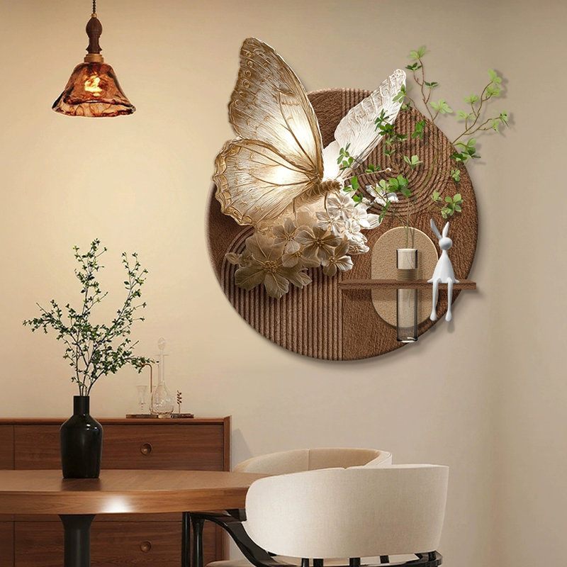 Medieval-Style Three-Dimensional Sandstone Hydroponic Green Plants With Butterfly Murals, 29.53" H x 27.56" W x 4.72" D
