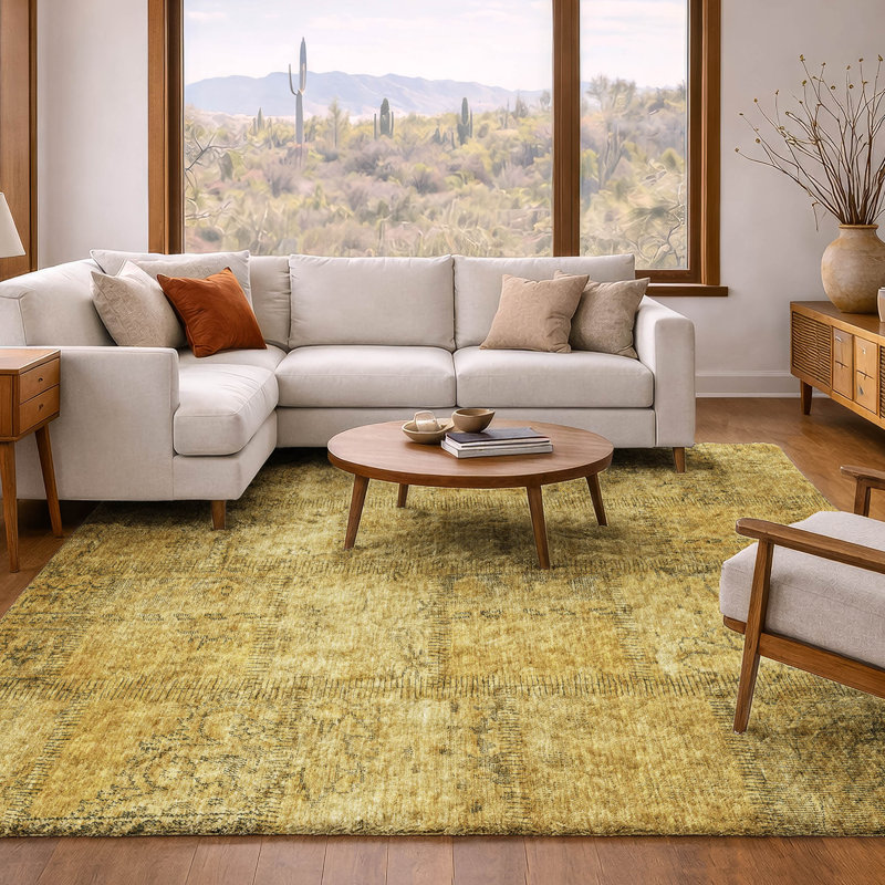 Tapis à poil long de qualité supérieure lavable à la machine ADS685, Doré, 9 pi x 12 pi