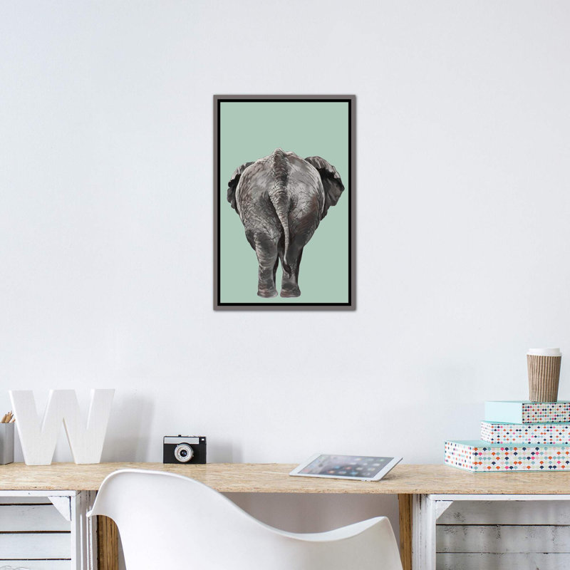 Art de bout éléphant, H 48 po x l 32 po x P 1,5 po, Toile encadrée de bois rustique foncé