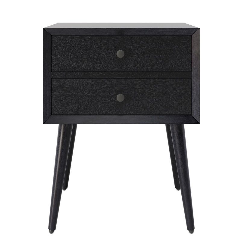 Table de chevet avec 2 tiroirs, noir