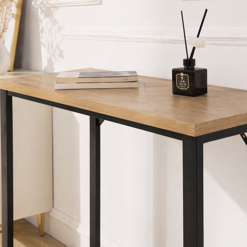Console Bali Modern avec plateau en bois naturel et pieds en métal noir