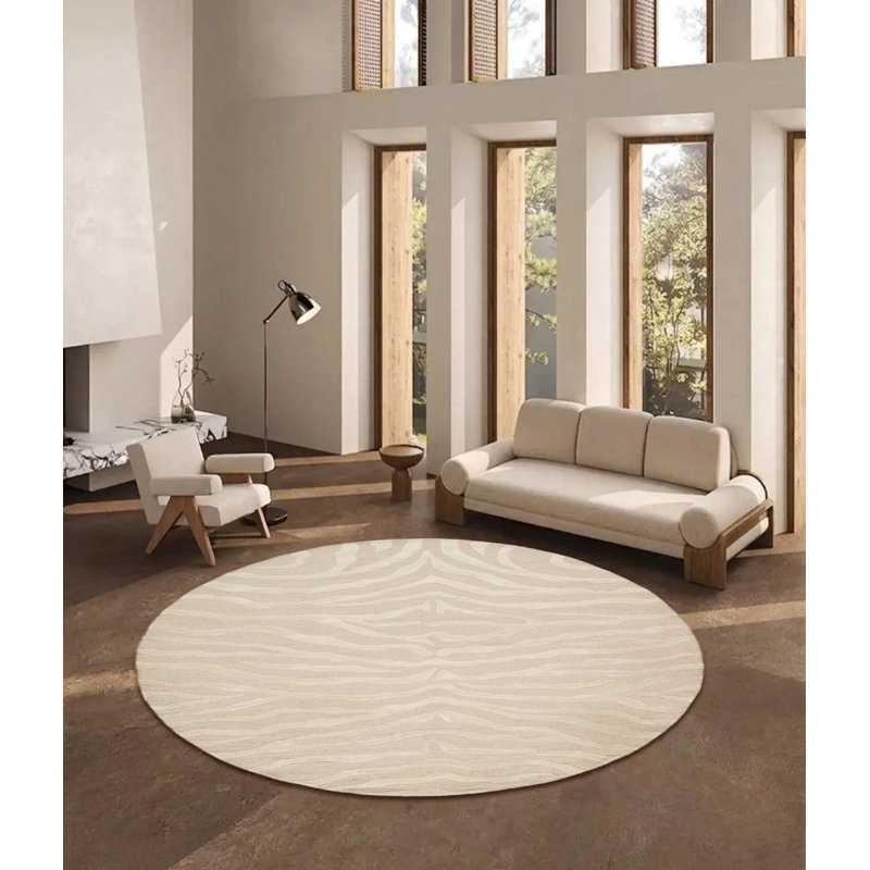 Tapis transitionnel crème / ivoire touffeté à la main Edgy, Rond 8 pi 0 po