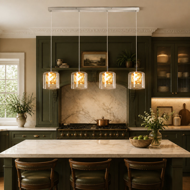 G9 Polished Chrome Crystal Pendant Light with Glass Shade for Kitchen Island, 4, 140cm H x 58cm W x 5cm D