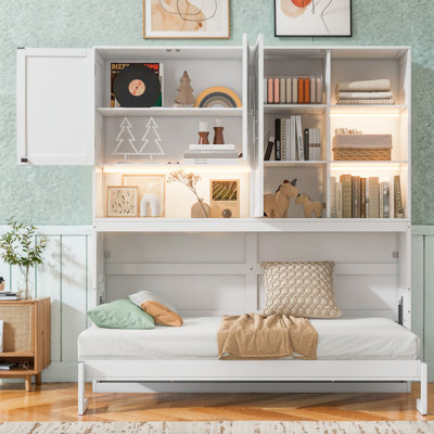 Twin Size Wall Murphy Bed With Top Cabinet