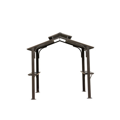 8X5ft Bbq Gazebo With Galvanized Steel Roof And Ceiling Hook - Brown. Side Shelves For Patio Deck Garden Yard 8'X5' Grill Shelf Steel, Double Brown