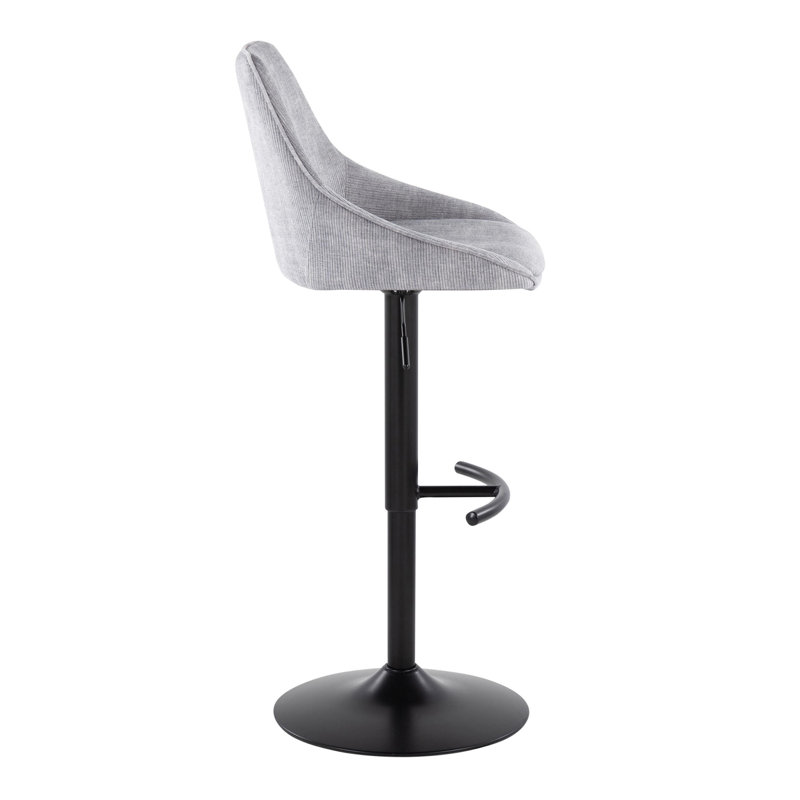 Grey Corduroy Adjustable Swivel Bar Stool with Black Metal Base