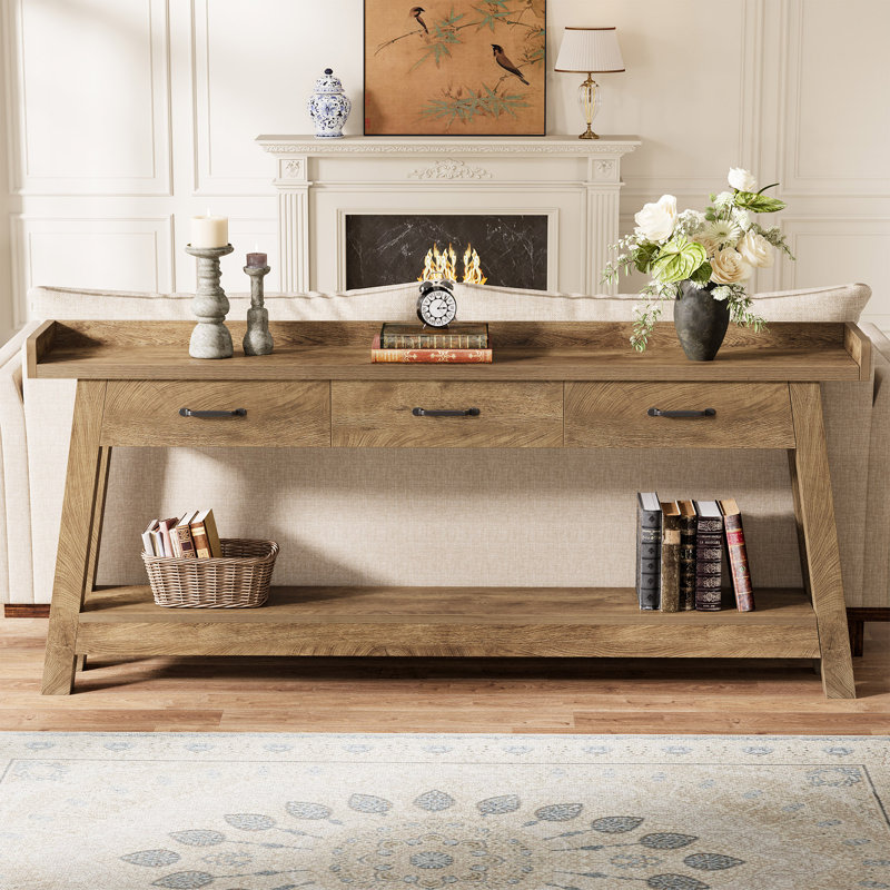 70.9-Inch Sofa Console Table with 3 Drawers, Brown