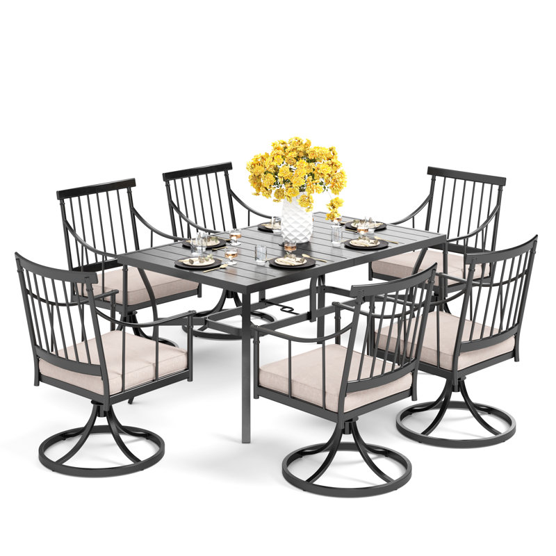 Argyri 6 - Person Patio Dining Set with Rectangular Table , Cushions Included