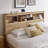 Farmhouse King Size Bed Frame With Charging Station And LED Light, Wooden Storage Bed With 52" Tall Storage Bookcase Headboard & 4 Drawers-1380346298