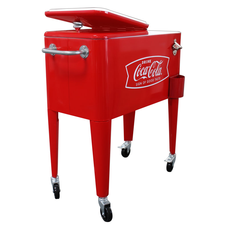 Red Metal 60 Quart Insulated Cooler with Wheels and Bottle Opener