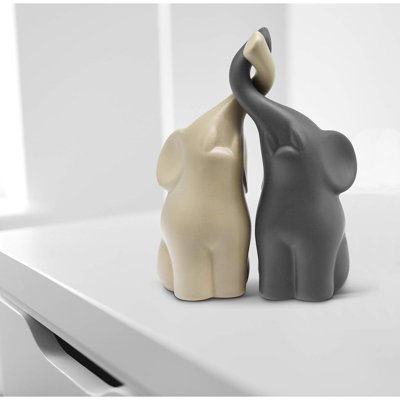 Loving Pair Of Elephants In Beige & Grey