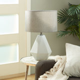 Vazquez Cement Stone Geometric Gray Table Lamp with Drum Shade