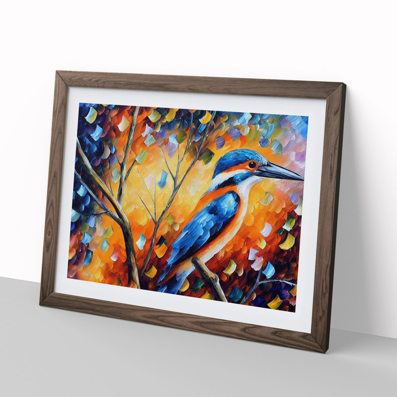 Kingfisher Bird Vol.5 Abstract - Framed Print, 46cm H x 64cm W x 2cm D, Walnut