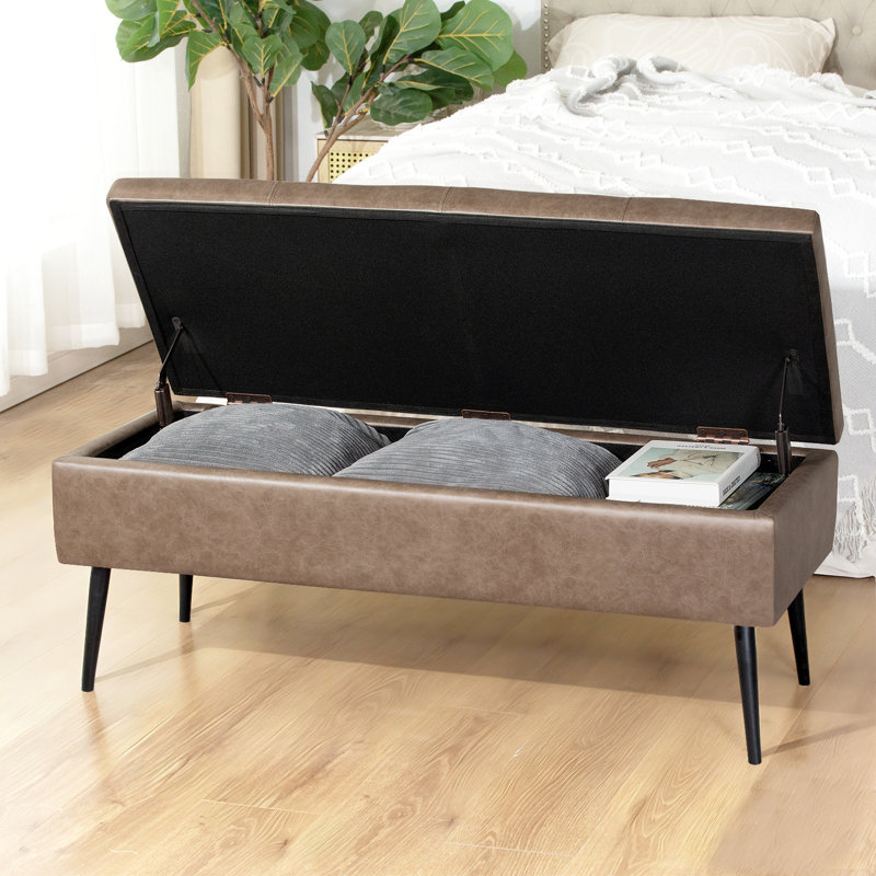 Repose-pieds caché en similicuir de 42 po pour hall d'entrée de chambre à coucher, Beige