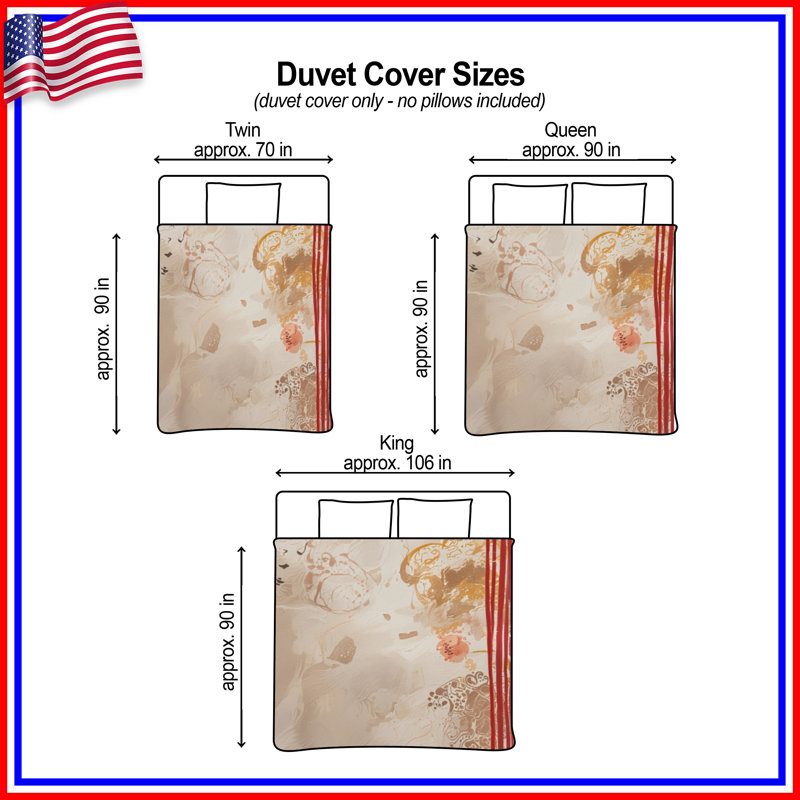 Housses de couette abstrait beige et rouge, Grand lit