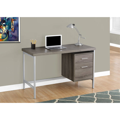 Home Office Furniture Piece: 48"l Computer Desk, Brown Laminate, Grey Metal Contemporary Desk With File Drawer: 48"l,