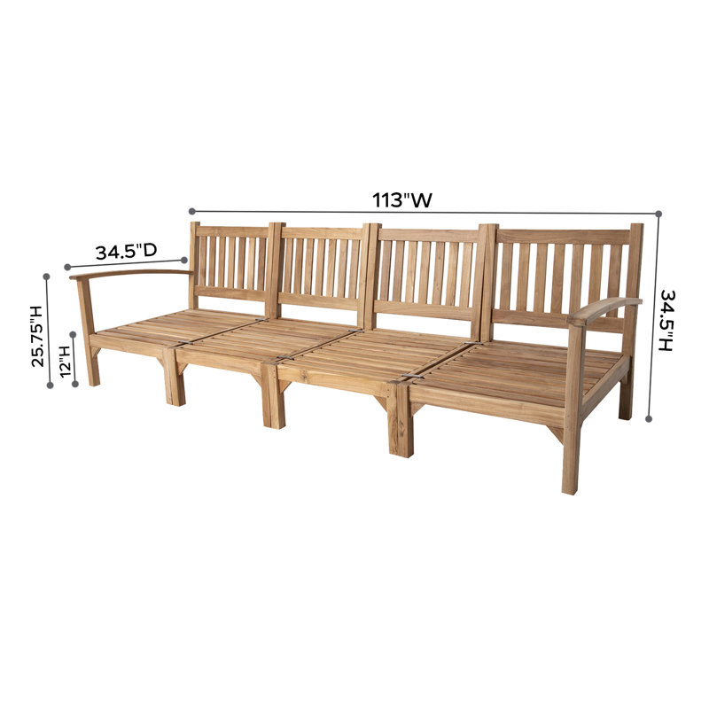 Huntington 7 Piece Teak Sofa Seating Group with Sunbrella Cushions, Coal