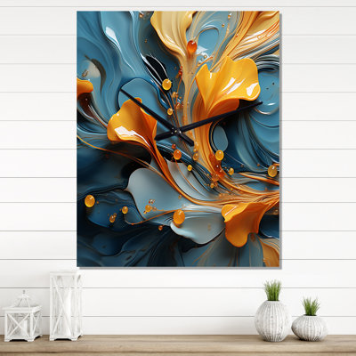 Modern Orange Leaves Floating On Tender Wave - Abstract Shapes Wall Clock Oversized