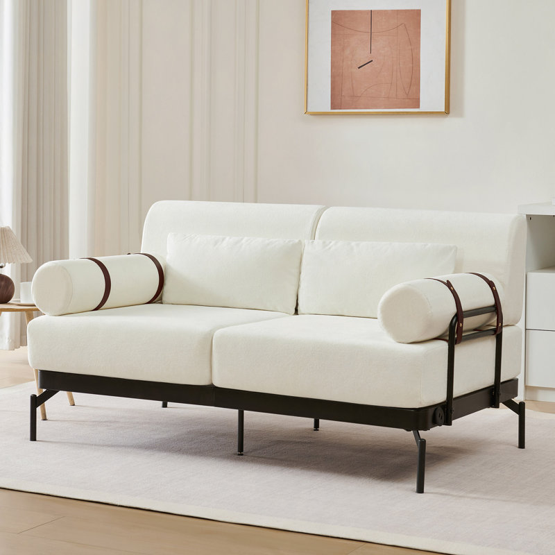Canapé-lit à 2 places 59 po avec ports USB flexibles, accoudoirs cylindriques uniques, Beige