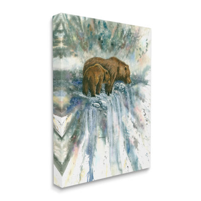 " Two Bears Waterfall Nature " by Dave Bartholet Painting Print