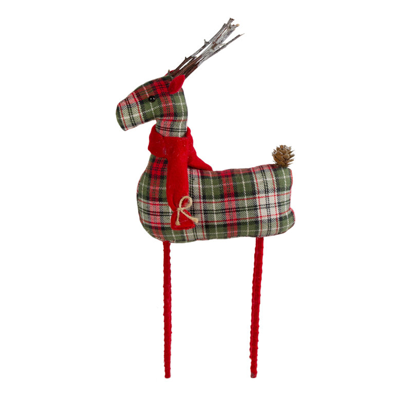 Figurine de Noël renne à carreaux rouges et verts 16 po