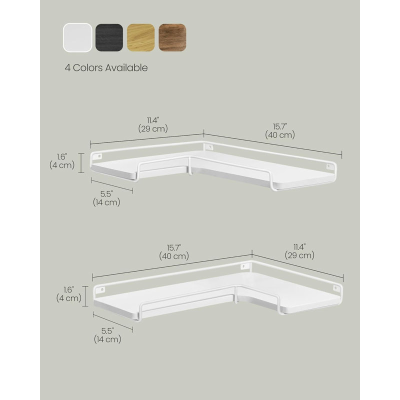 2 Piece Floating Shelf, Cloud White, 0.5'' H X 15.7'' W X 11.4'' D