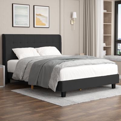 Upholstered Tufted Bed Platform Bed Frame, Wingback Headboard