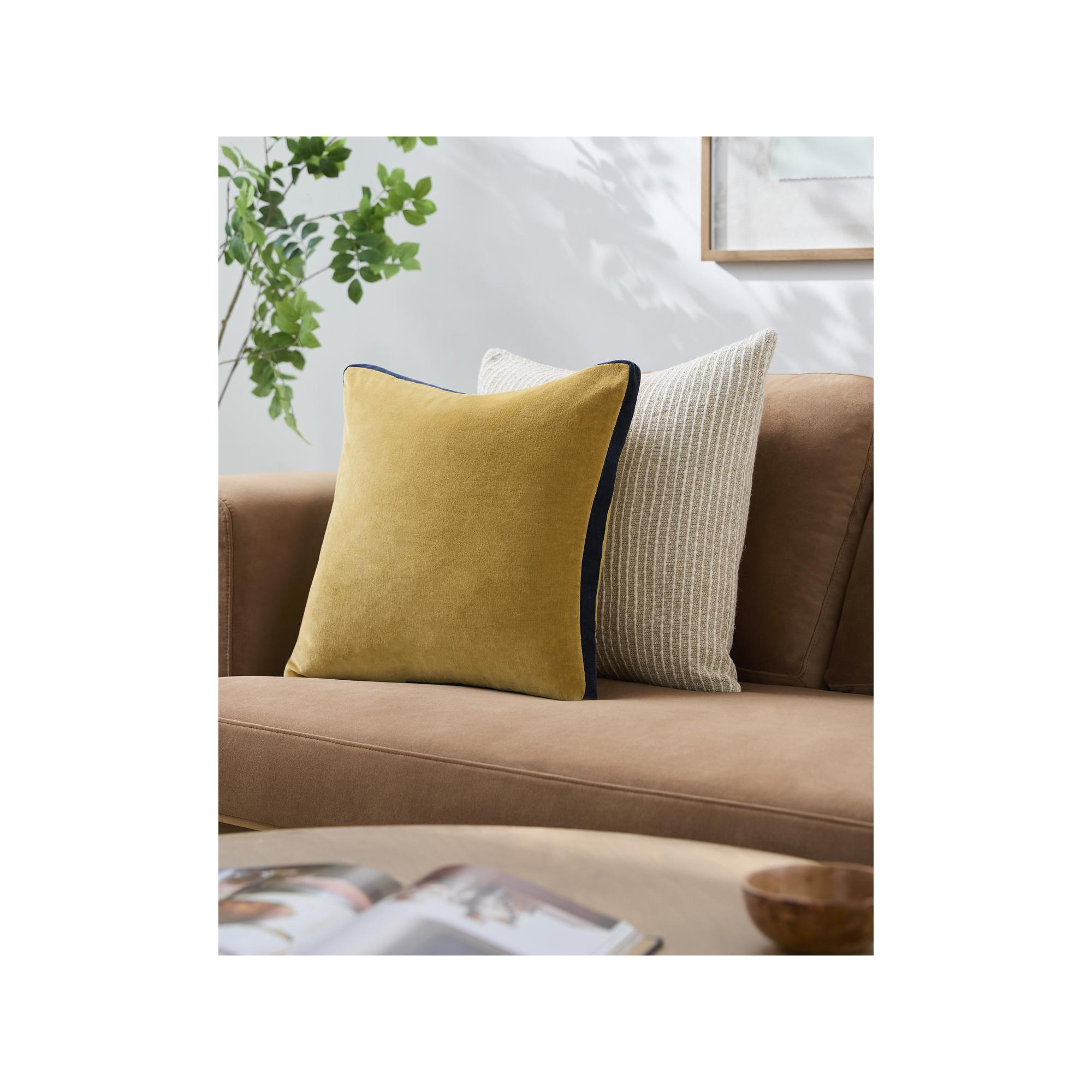  Nicholas Cotton Throw Pillow, 18" x 18", Pillow Cover Only - No Insert, Yellow/Navy