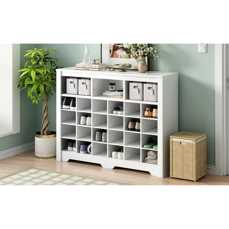 24 Shoe Holder Cabinet - Sleek And Functional For Living Area Modern White With , Areas, Made Of Particle Board