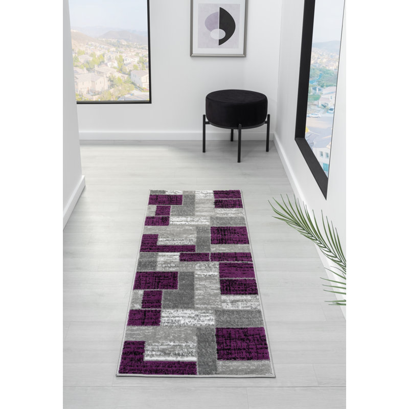 Tapis mauve à motif géométrique Balderston, Rectangle 2 pi x 6 pi