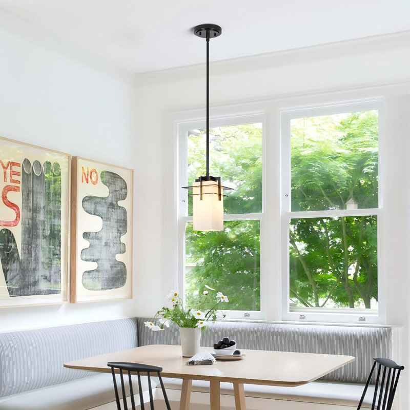 Hampton 1-Light Modern Dimmable Single Outdoor Pendant Light in Matte Black with Frosted White Glass Shade