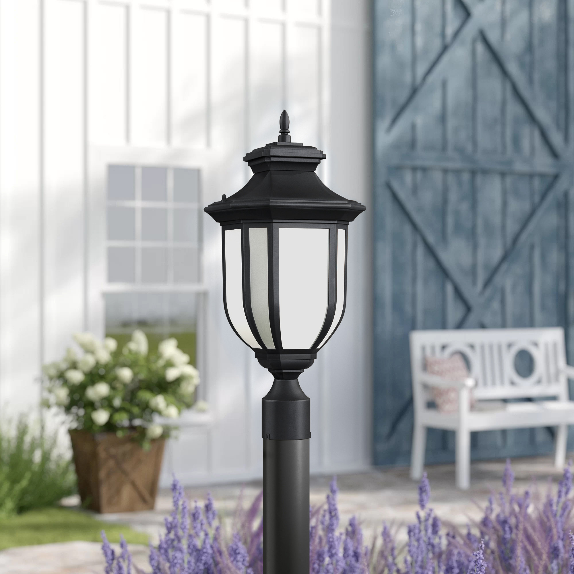 Frosted Metal Outdoor Lantern Head, Black, No