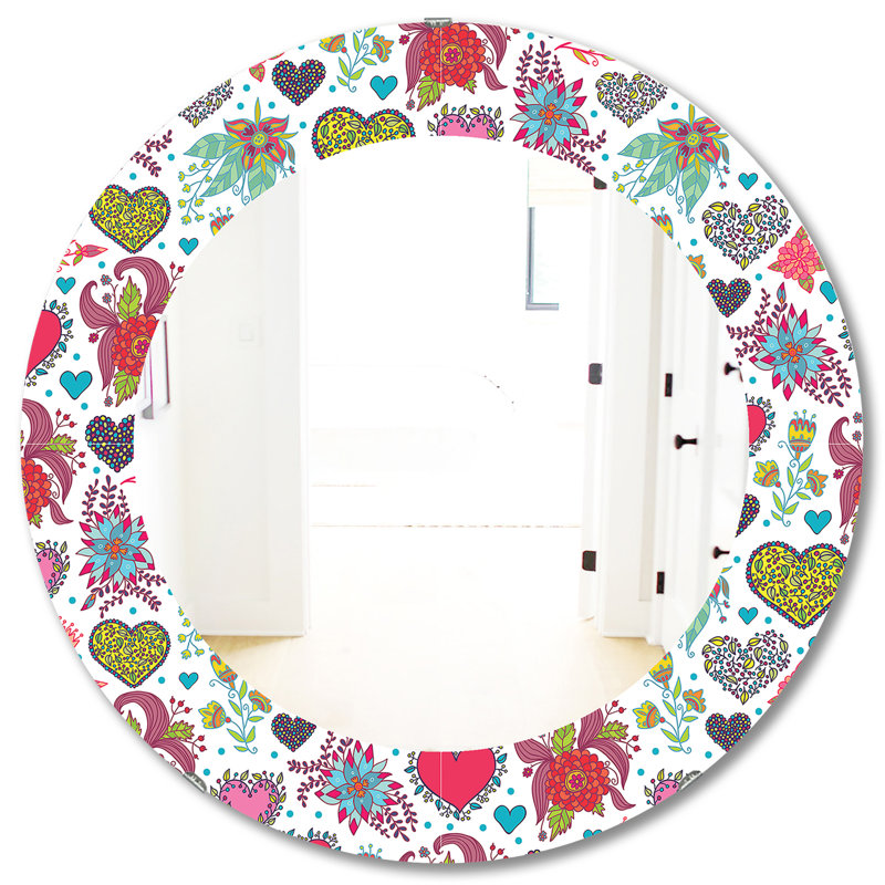 Miroir mural Beautiful Flowers and Hearts, H 31,5 po x l po