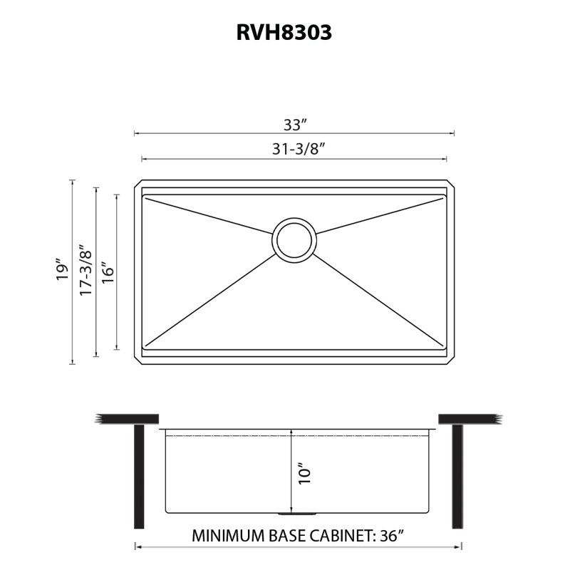 Roma Workstation Ledge 32" L x 19" W Undermount Kitchen Sink with Basket Strainer, 19" L x 33" W