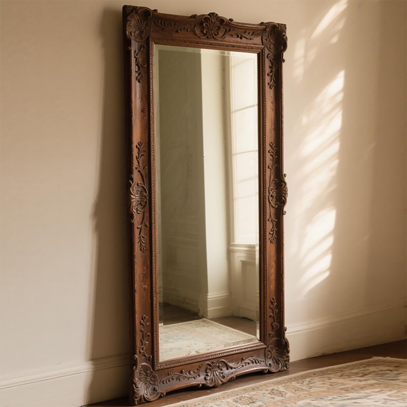 European-Style Classical Carved Full-Length Mirror, 70.87" x 31.5"