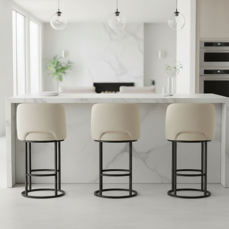 2-piece Linen-upholstered Bar Stools With Backrest For Kitchen Island, White