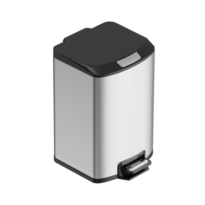 Poubelle de salle de bain 1,6 gallon, poubelle en acier inoxydable à fermeture en douceur avec ouverture carrée large et doublure intérieure amovible, pour la cuisine, la salle de bain, la chambre à coucher, le bureau personnel (argent)