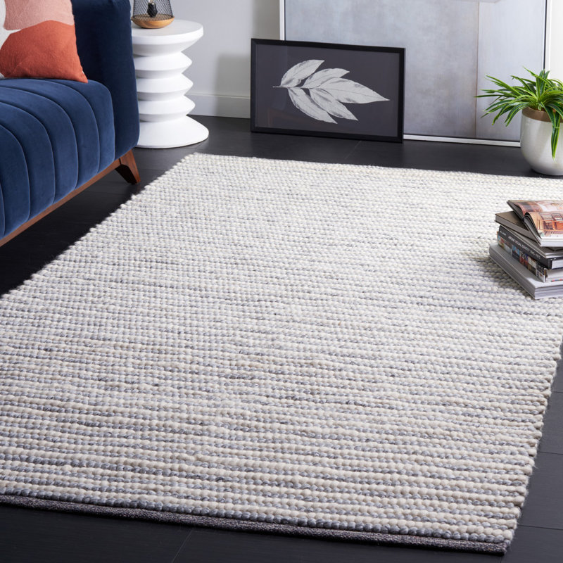 Tapis rayé fabriqué à la main Cleodora en ivoire / gris, Rectangle 6 pi x 9 pi