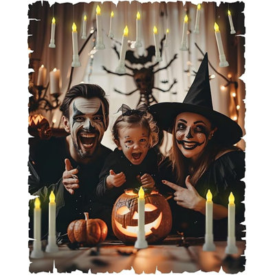 Piles incluses: bougies flottantes avec télécommande, 12 bougies scintillantes sans flamme à lumière chaude, bougies suspendues magiques avec base pour la fête d'anniversaire, décorations d'Halloween