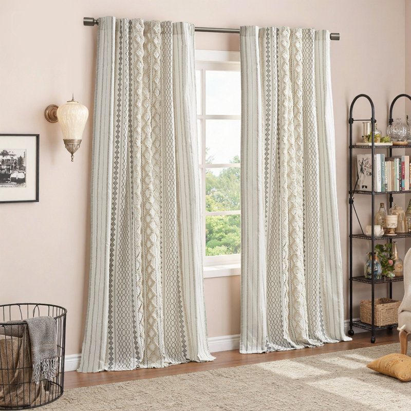 Cutrer Cotton Room Darkening Curtain Panel, 50" W x 95" L, Gray/Beige