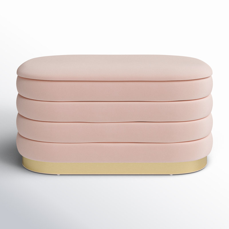 Velvet Upholstered Storage Bench, Blush