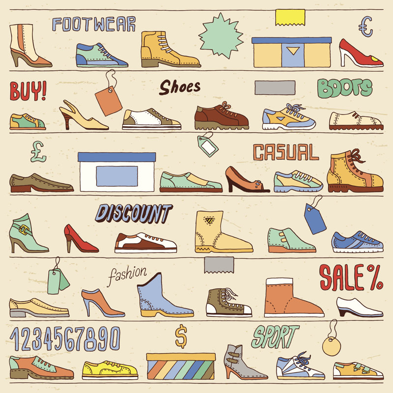 «Doodle Color Shoes Set» par Sashatigar, impression sur toile tendue, H 30 po x l 30 po
