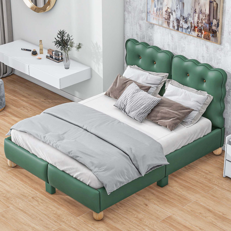 Lit plateforme tapissier Angelise, Full / Double, Vert